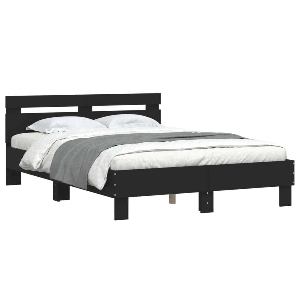 Modern Wooden Double Size 1.35m Bed Frame Base With Headboard Wood Beds