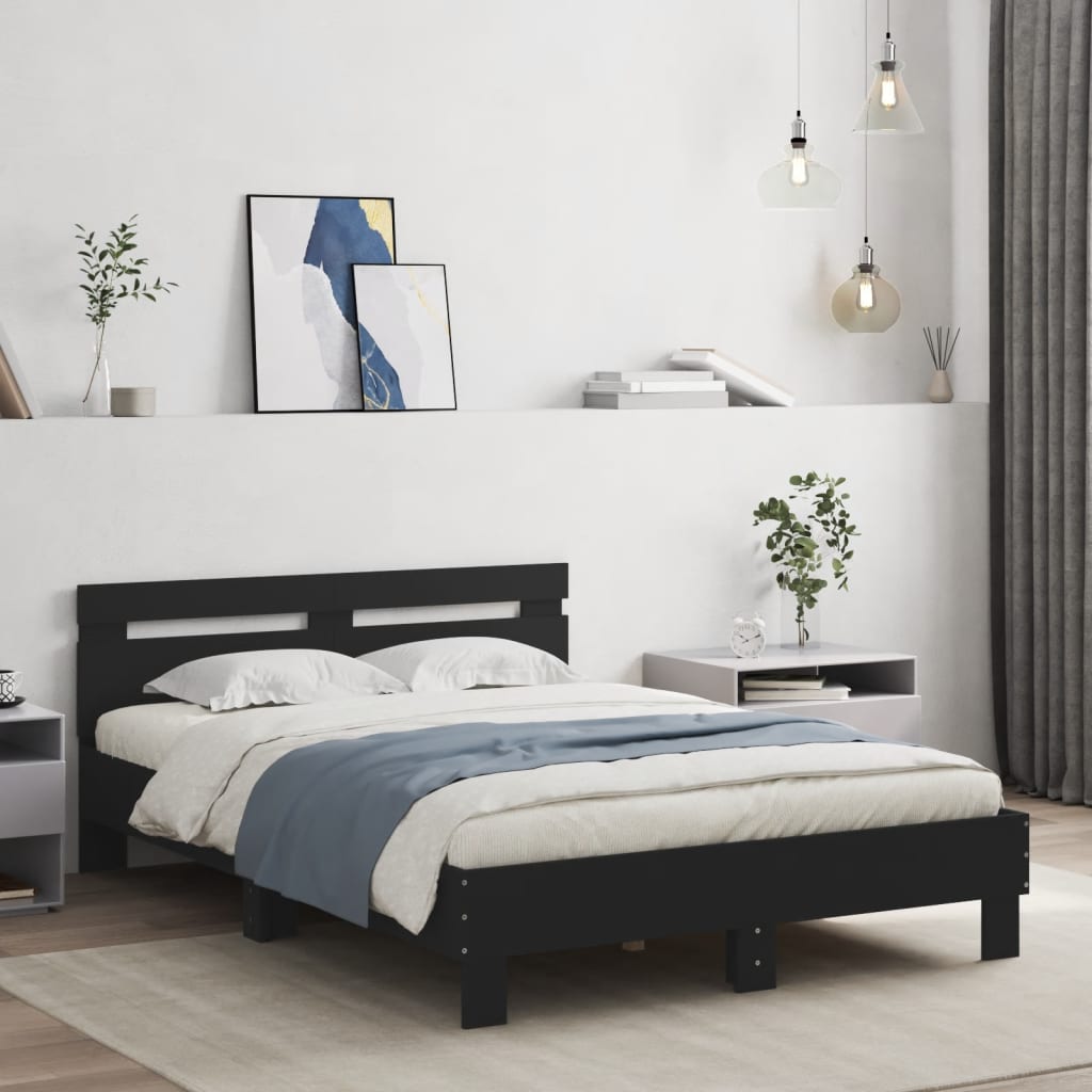 Modern Wooden Double Size 1.35m Bed Frame Base With Headboard Wood Beds