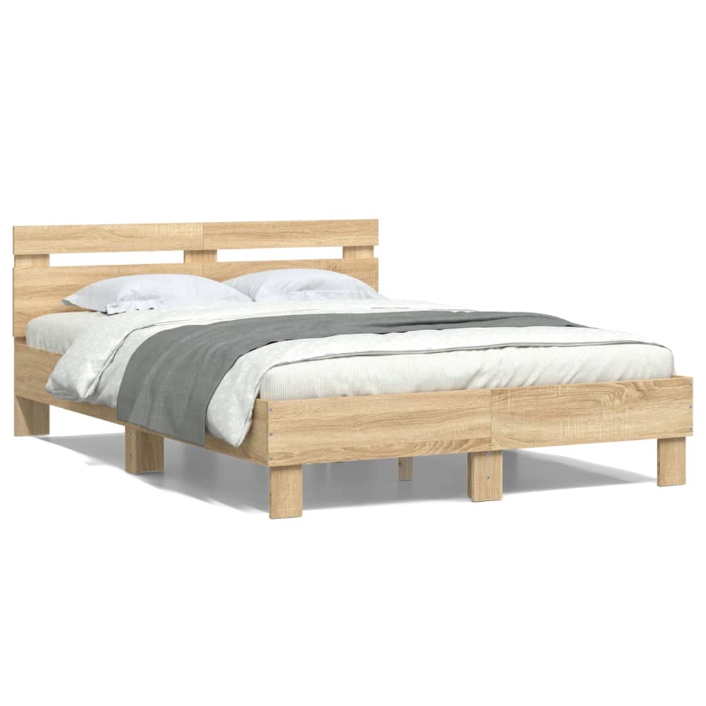 Modern Wooden Double Size 1.35m Bed Frame Base With Headboard Wood Beds