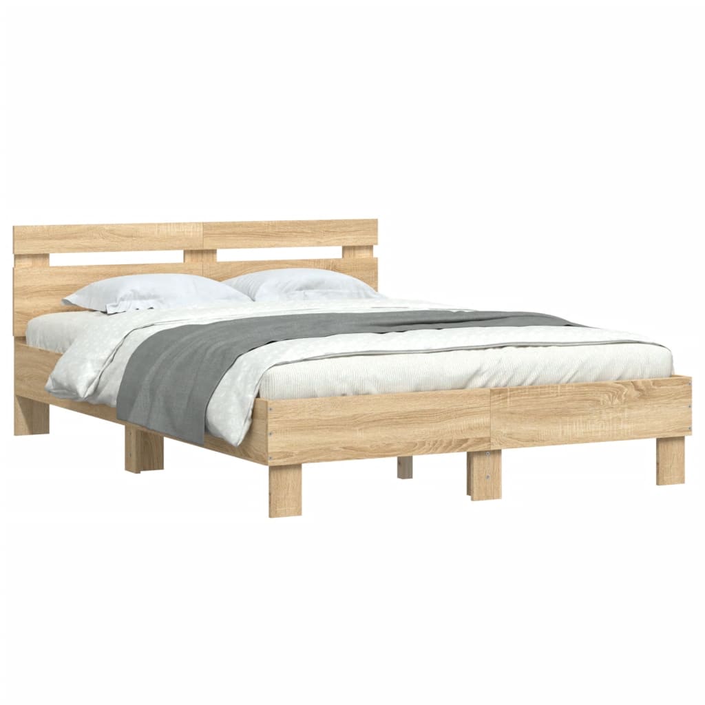Modern Wooden Double Size 1.35m Bed Frame Base With Headboard Wood Beds
