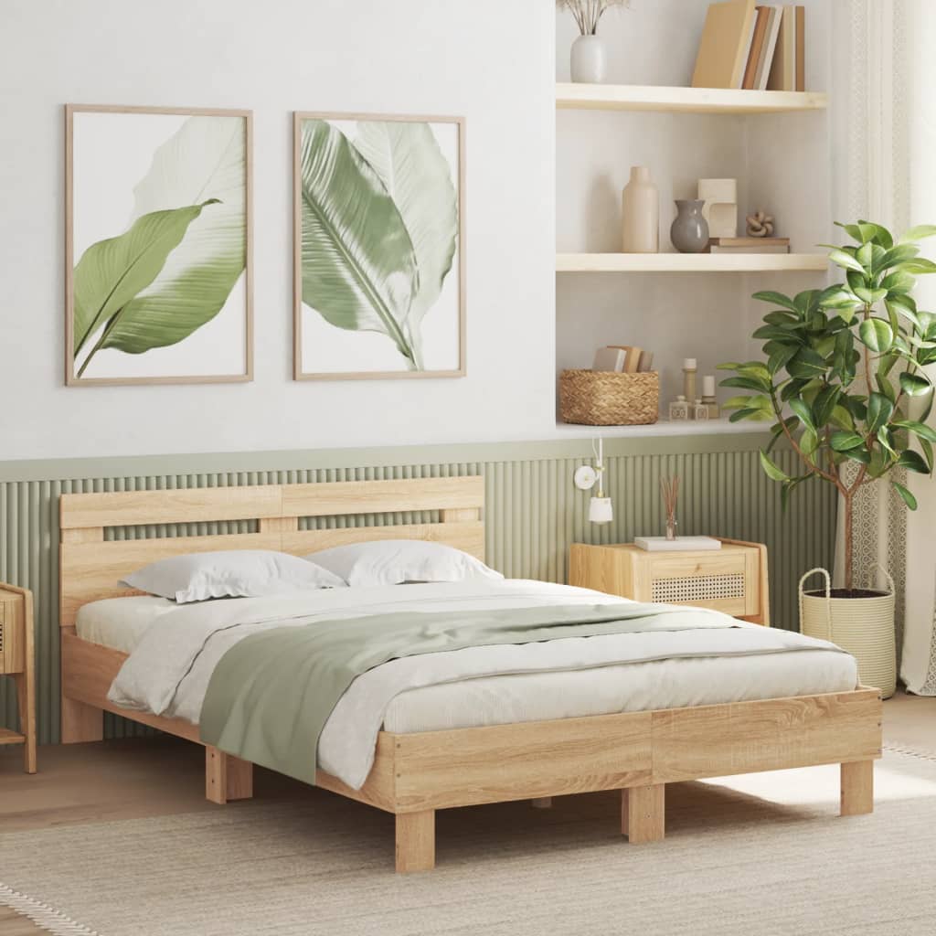 Modern Wooden Double Size 1.35m Bed Frame Base With Headboard Wood Beds