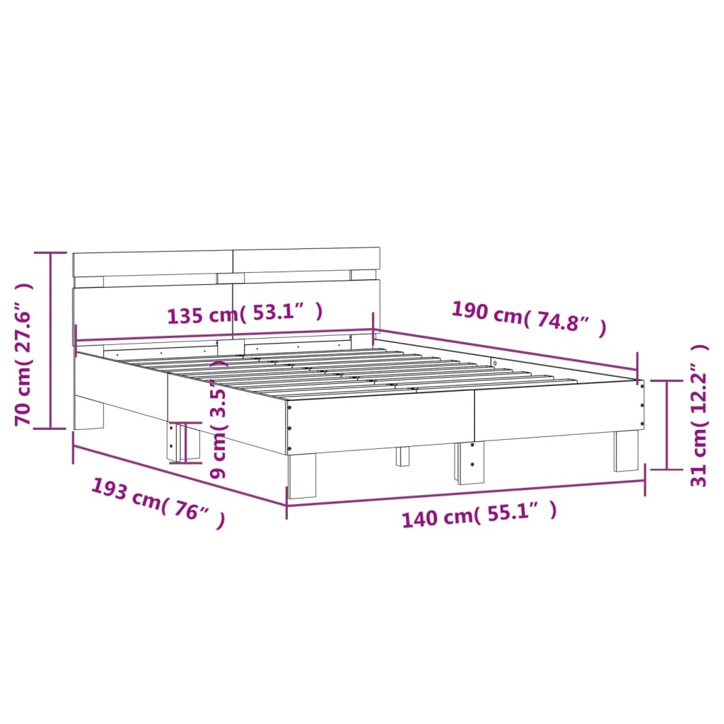 Modern Wooden Double Size 1.35m Bed Frame Base With Headboard Wood Beds