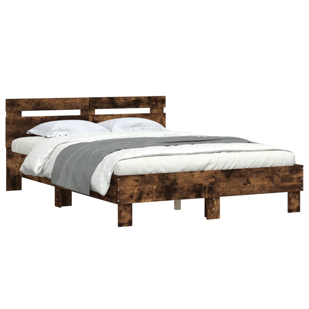 Modern Wooden Double Size 1.35m Bed Frame Base With Headboard Wood Beds