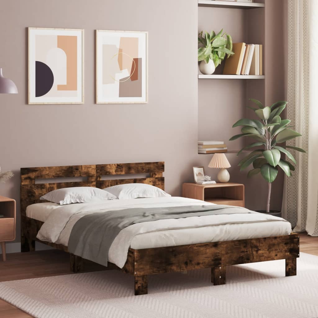 Modern Wooden Double Size 1.35m Bed Frame Base With Headboard Wood Beds