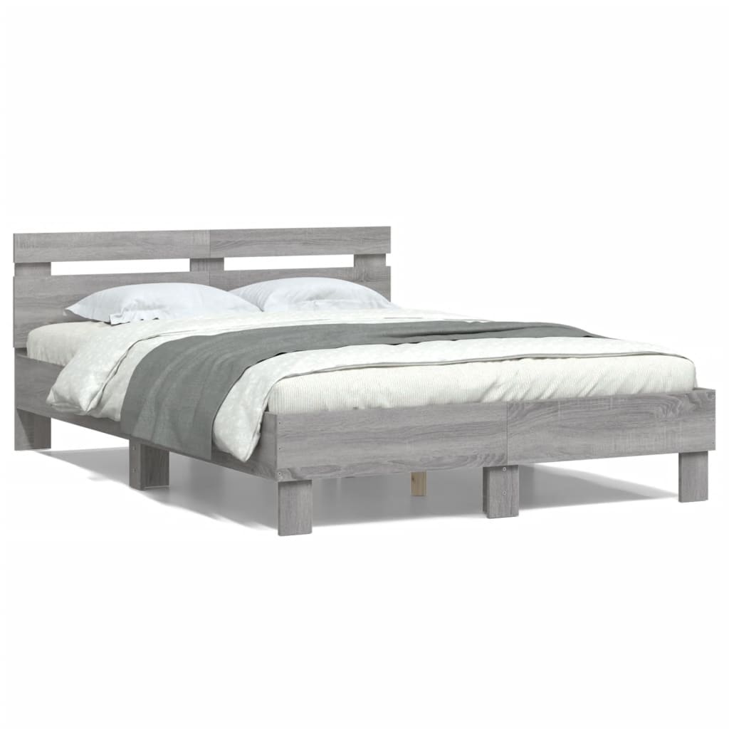 Modern Wooden Double Size 1.35m Bed Frame Base With Headboard Wood Beds