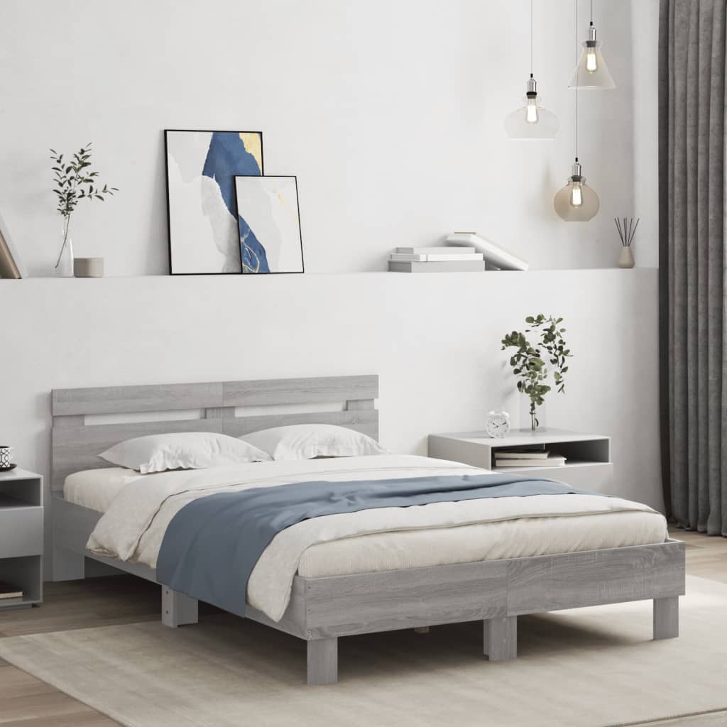Modern Wooden Double Size 1.35m Bed Frame Base With Headboard Wood Beds