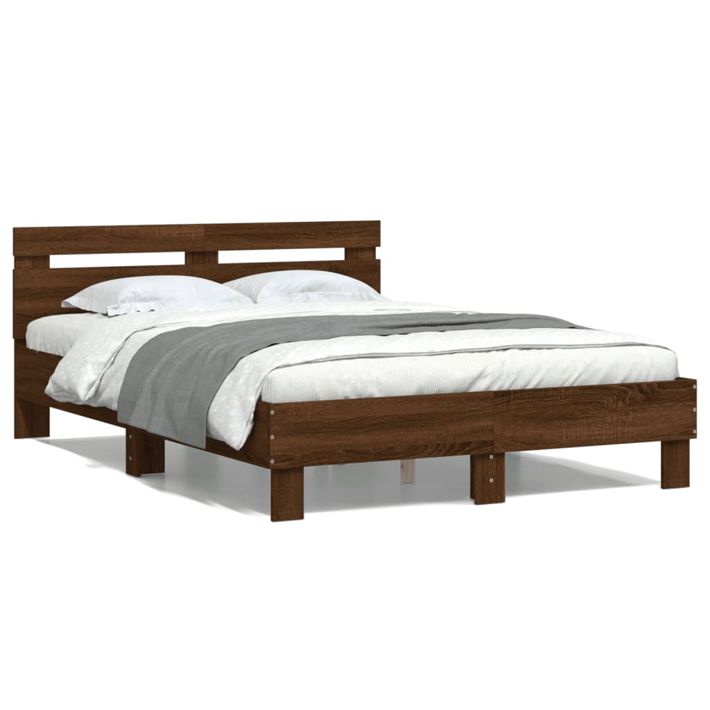 Modern Wooden Double Size 1.35m Bed Frame Base With Headboard Wood Beds