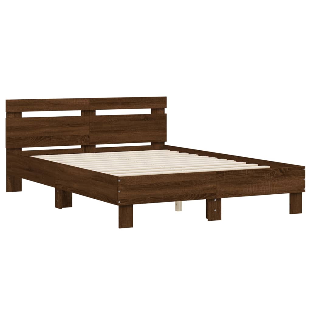 Modern Wooden Double Size 1.35m Bed Frame Base With Headboard Wood Beds