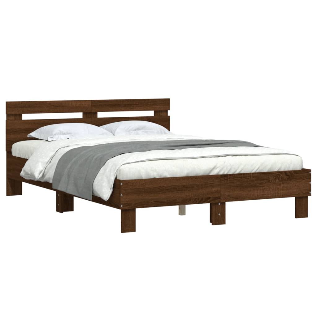 Modern Wooden Double Size 1.35m Bed Frame Base With Headboard Wood Beds