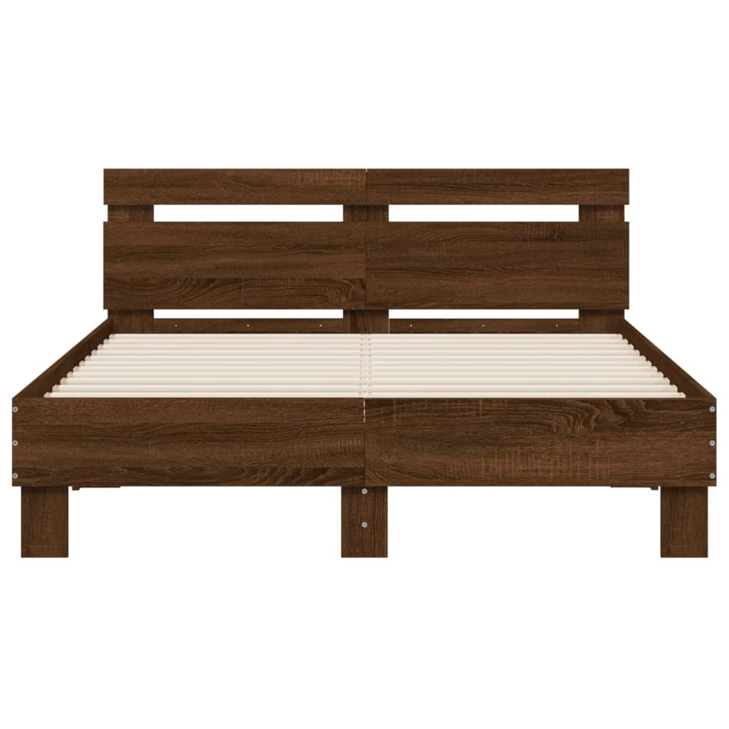 Modern Wooden Double Size 1.35m Bed Frame Base With Headboard Wood Beds