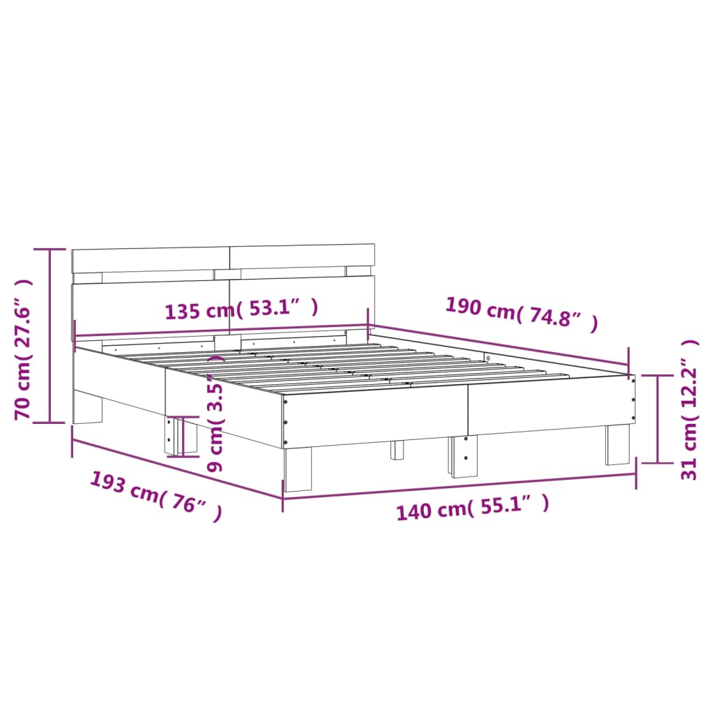 Modern Wooden Double Size 1.35m Bed Frame Base With Headboard Wood Beds