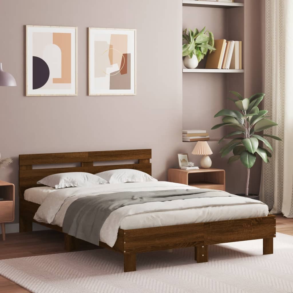 Modern Wooden Double Size 1.35m Bed Frame Base With Headboard Wood Beds