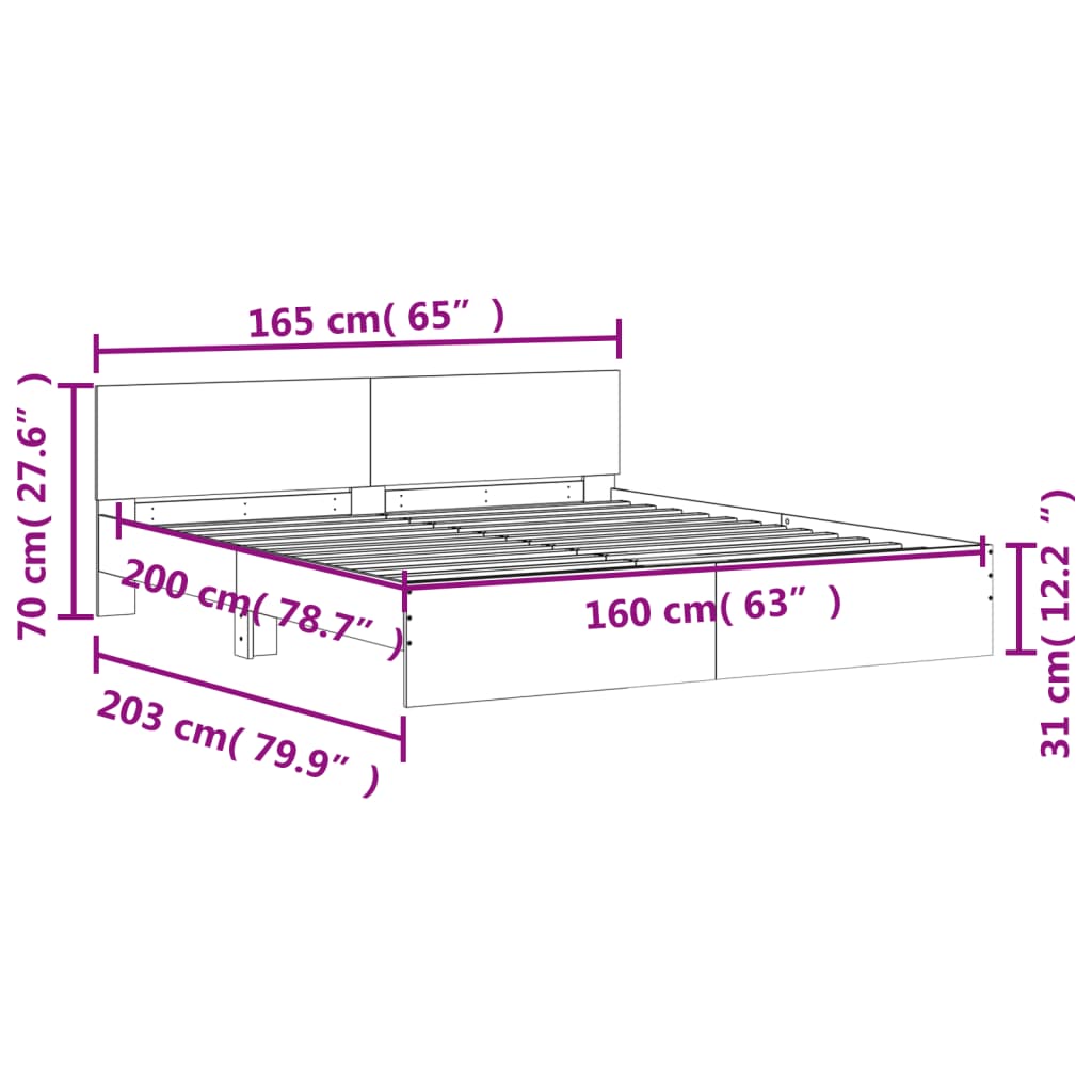Bed Frame without Mattress Sonoma Oak 160x200 cm