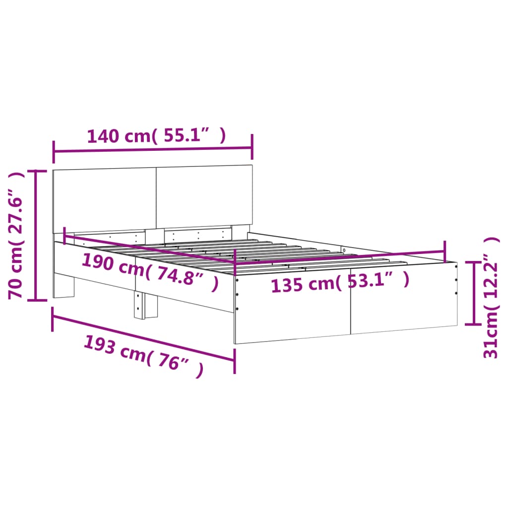 Bed Frame without Mattress Concrete Grey 135x190 cm Double