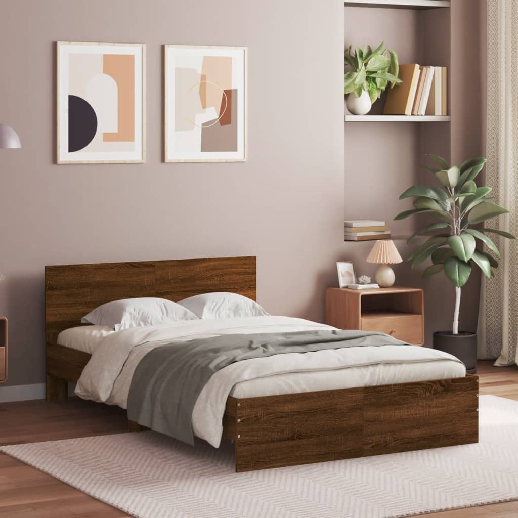 Modern Wooden Double Size 135cm Bed Frame Base With Headboard Wood Beds