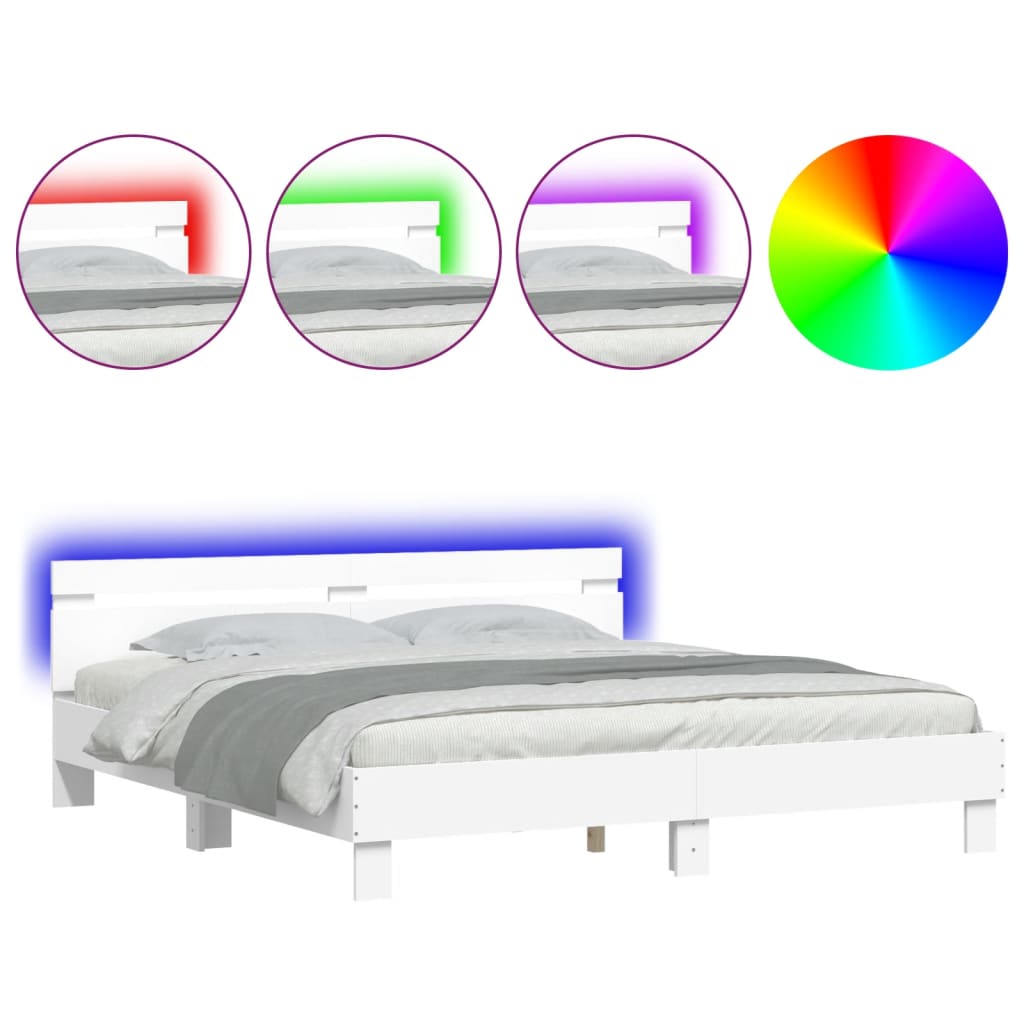 Modern Wooden Emperor Size 2m Bed Frame Base With Headboard & LED Light