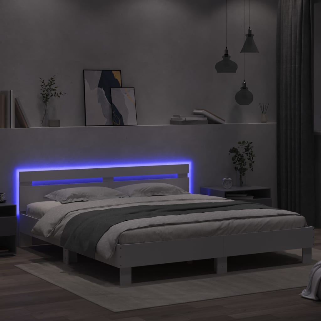 Modern Wooden Emperor Size 2m Bed Frame Base With Headboard & LED Light