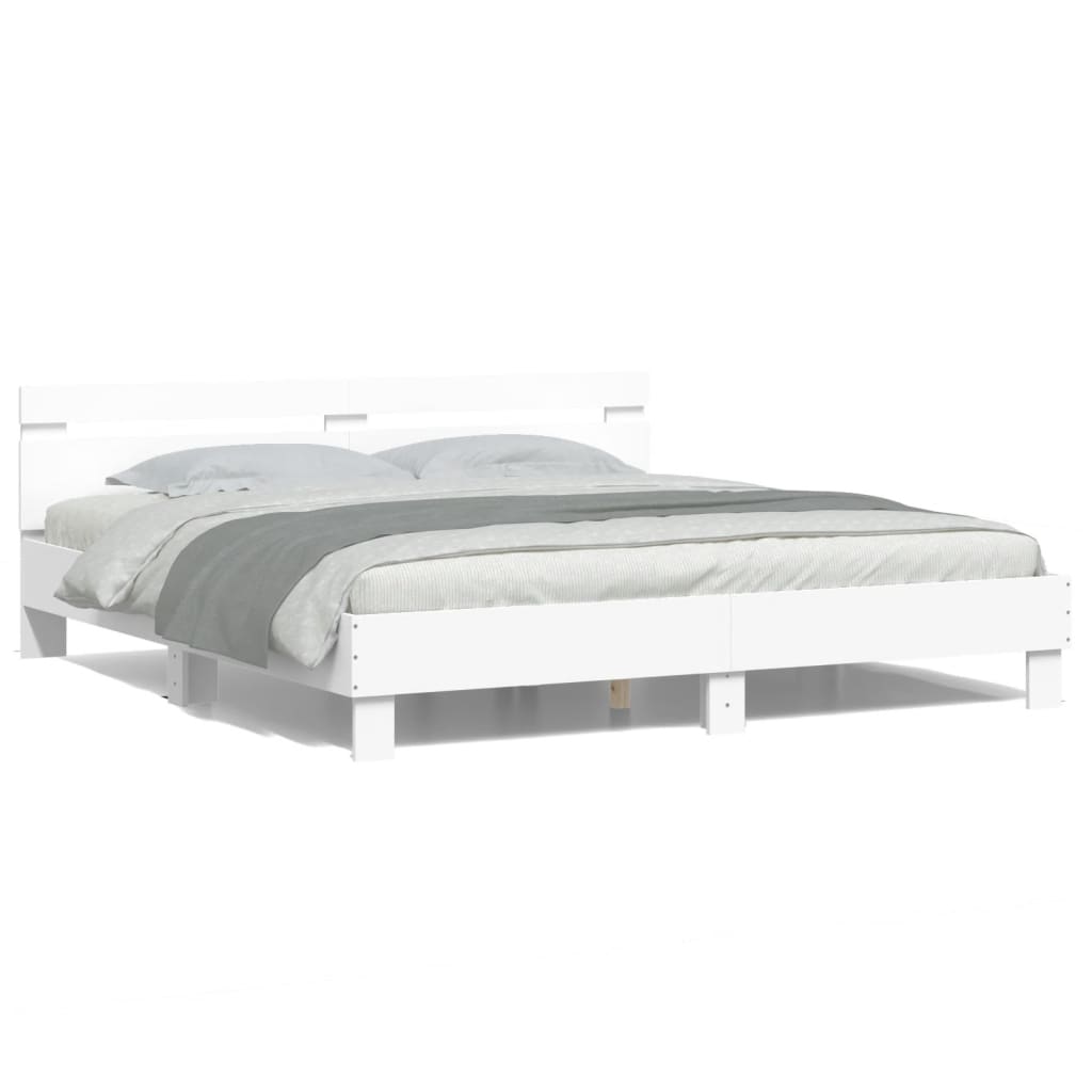 Modern Wooden Emperor Size 2m Bed Frame Base With Headboard & LED Light