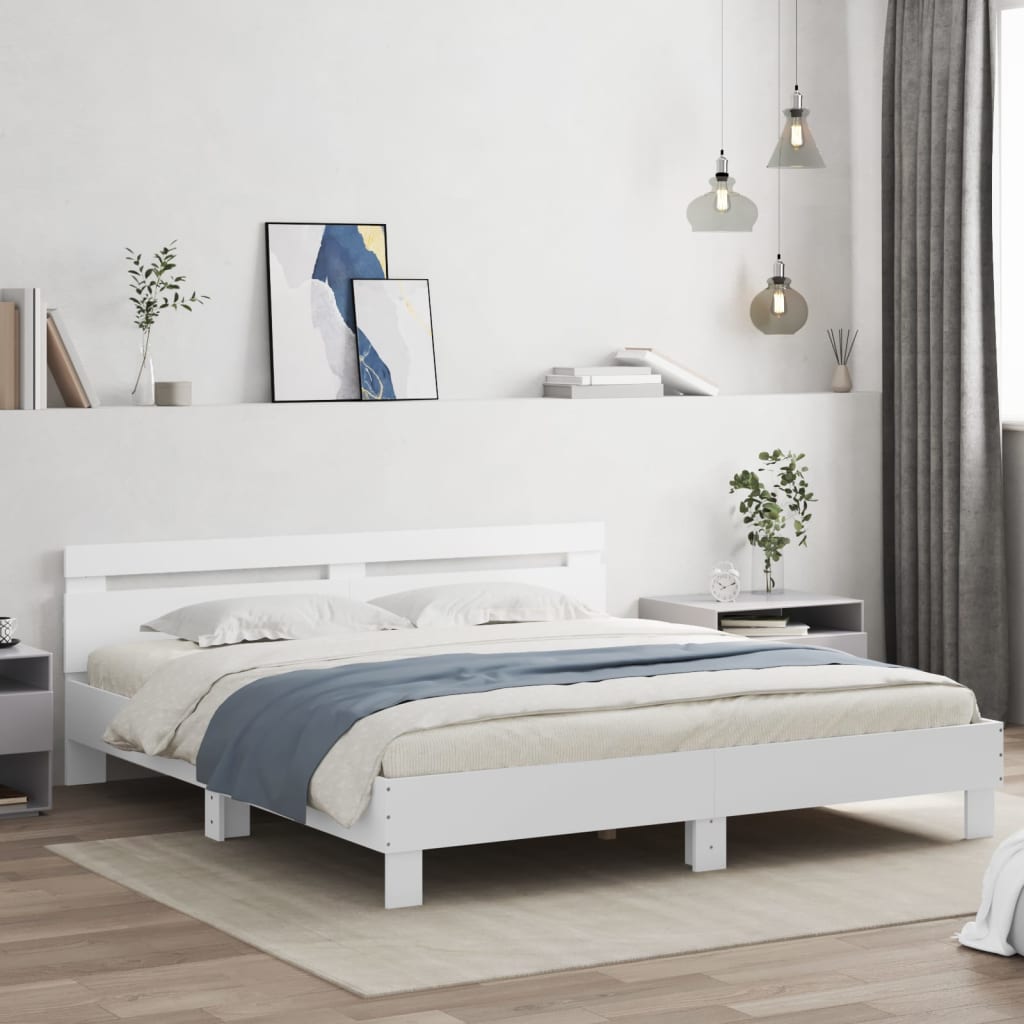 Modern Wooden Emperor Size 2m Bed Frame Base With Headboard & LED Light
