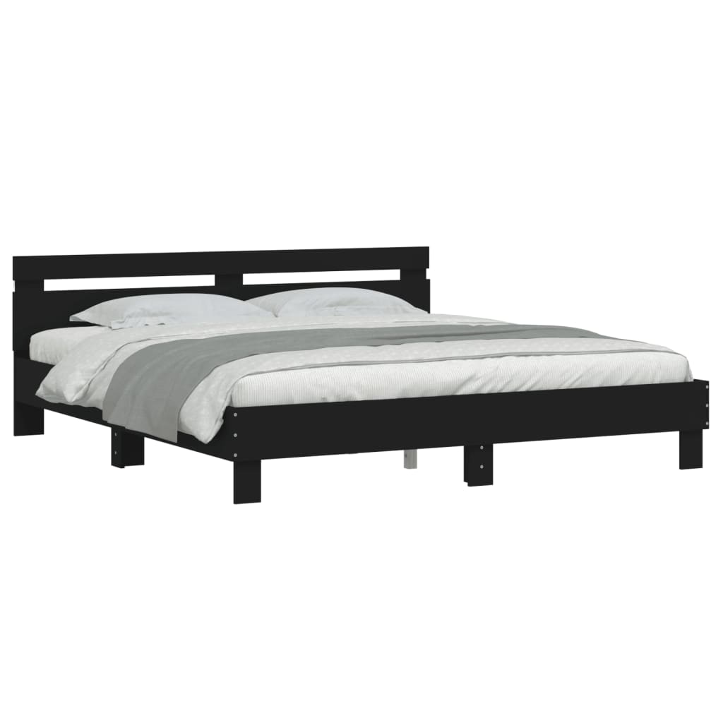 Modern Wooden Emperor Size 2m Bed Frame Base With Headboard & LED Light