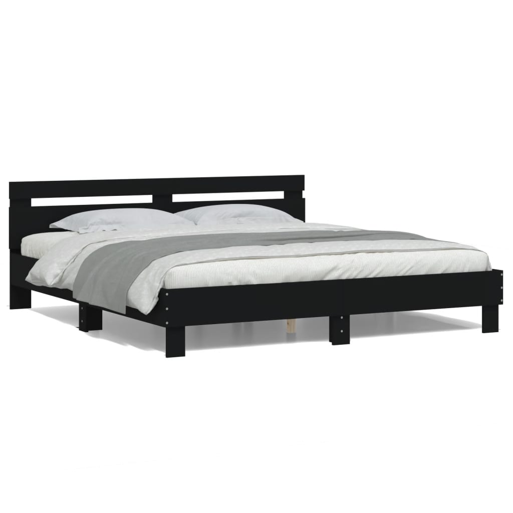 Modern Wooden Emperor Size 2m Bed Frame Base With Headboard & LED Light