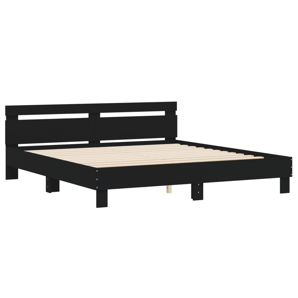 Modern Wooden Emperor Size 2m Bed Frame Base With Headboard & LED Light