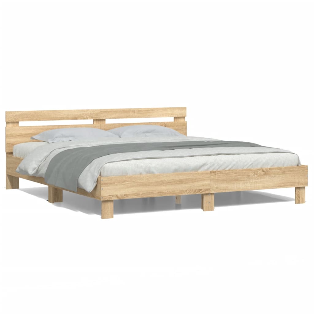 Modern Wooden Emperor Size 2m Bed Frame Base With Headboard & LED Light