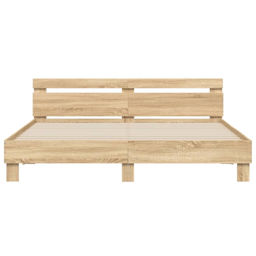 Modern Wooden Emperor Size 2m Bed Frame Base With Headboard & LED Light