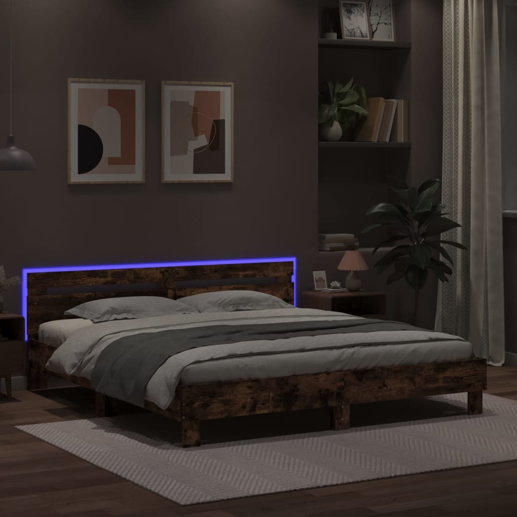 Modern Wooden Emperor Size 2m Bed Frame Base With Headboard & LED Light