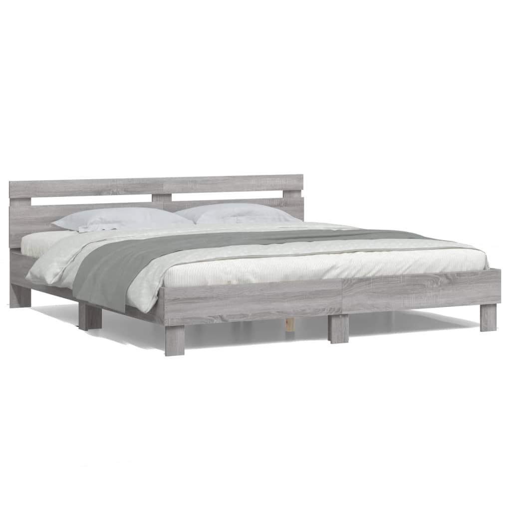 Modern Wooden Emperor Size 2m Bed Frame Base With Headboard & LED Light