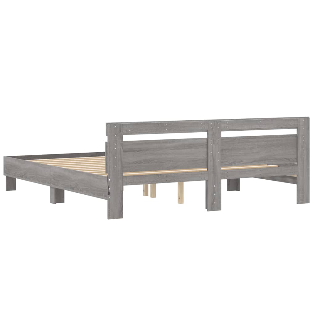 Bed Frame with LED without Mattress Grey Sonoma 200x200 cm