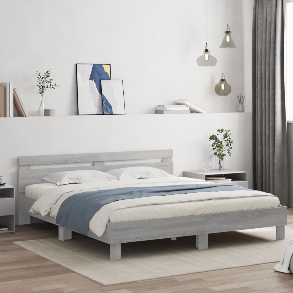 Modern Wooden Emperor Size 2m Bed Frame Base With Headboard & LED Light