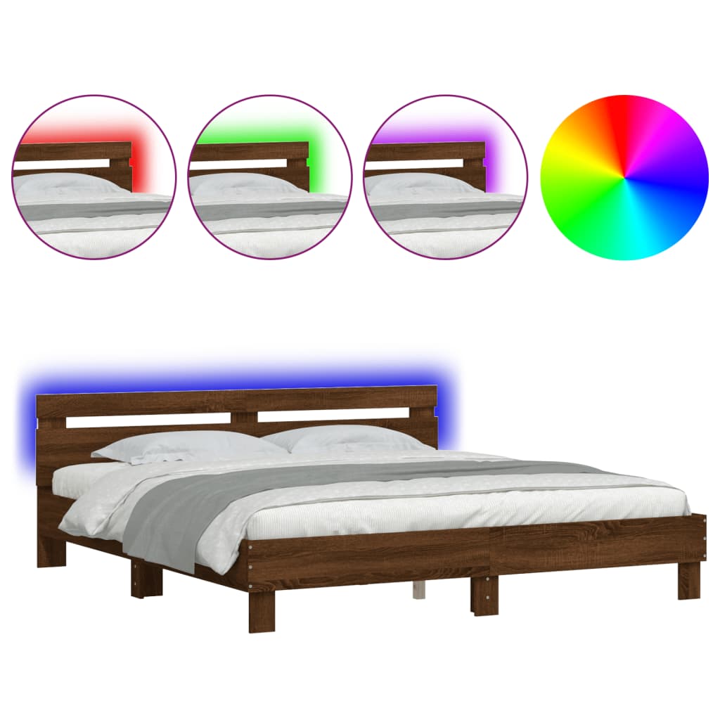 Modern Wooden Emperor Size 2m Bed Frame Base With Headboard & LED Light