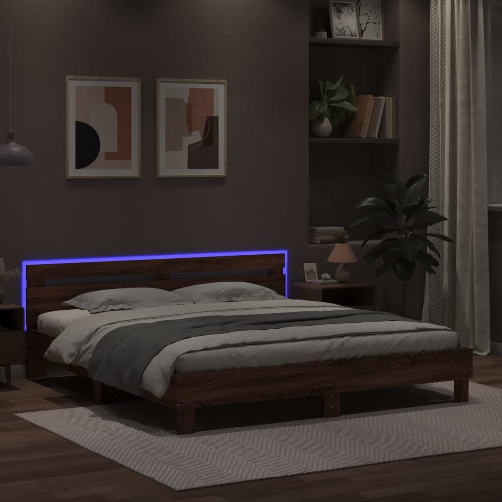 Modern Wooden Emperor Size 2m Bed Frame Base With Headboard & LED Light