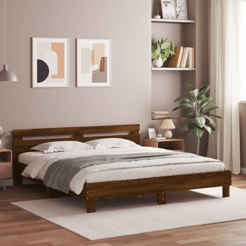 Modern Wooden Emperor Size 2m Bed Frame Base With Headboard & LED Light