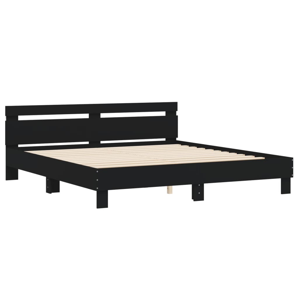 Modern Wooden Super King Size 180cm Bed Frame Base With Headboard & LED Lights