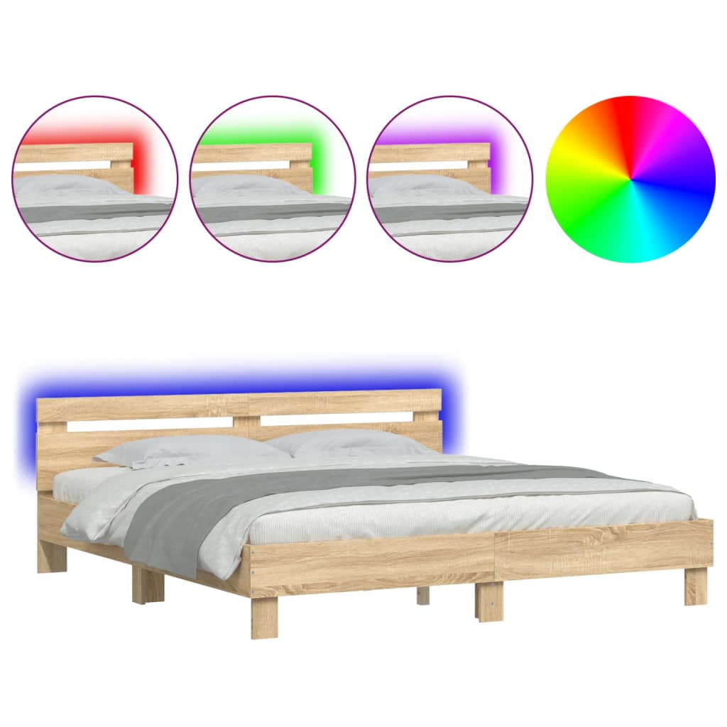 Modern Wooden Super King Size 180cm Bed Frame Base With Headboard & LED Lights