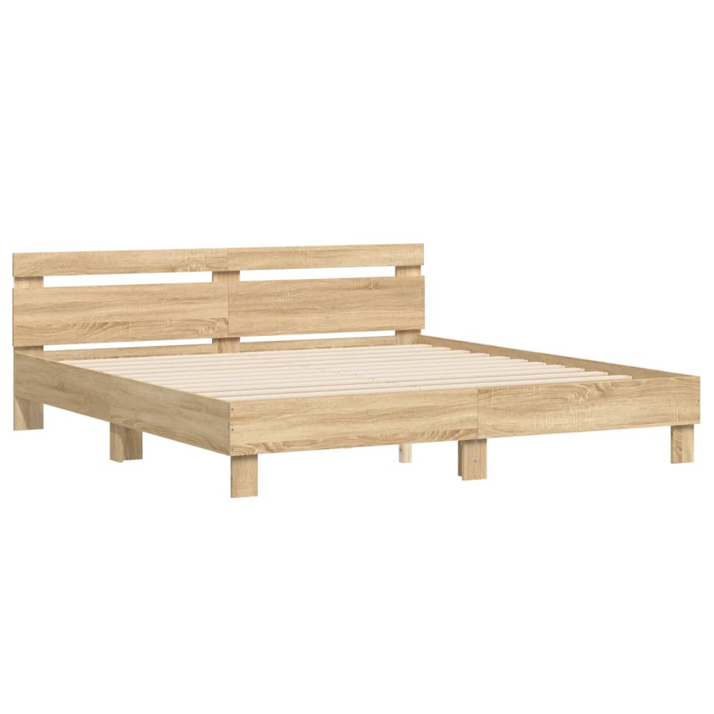 Modern Wooden Super King Size 180cm Bed Frame Base With Headboard & LED Lights