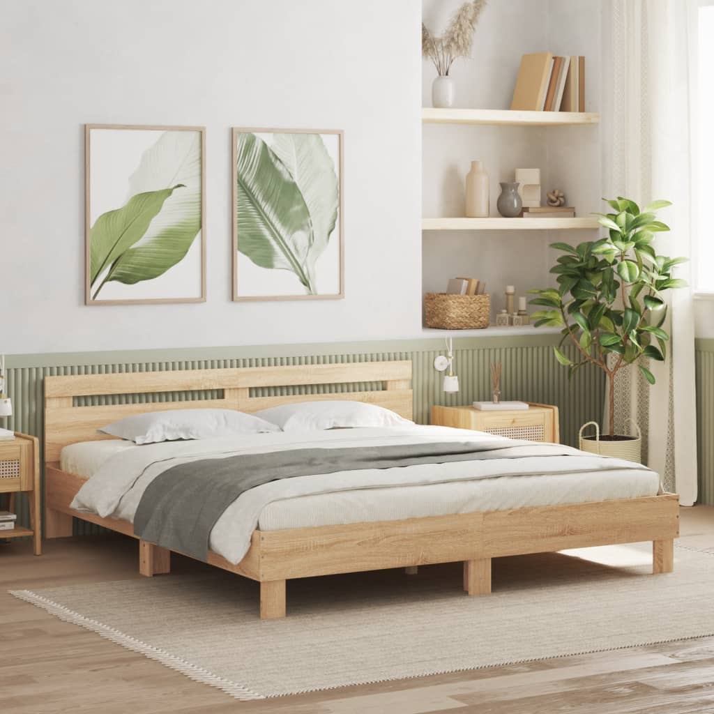 Modern Wooden Super King Size 180cm Bed Frame Base With Headboard & LED Lights