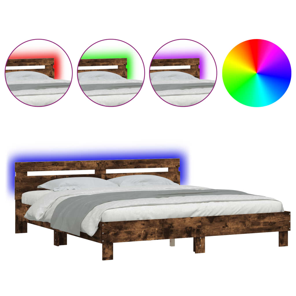 Modern Wooden Super King Size 180cm Bed Frame Base With Headboard & LED Lights