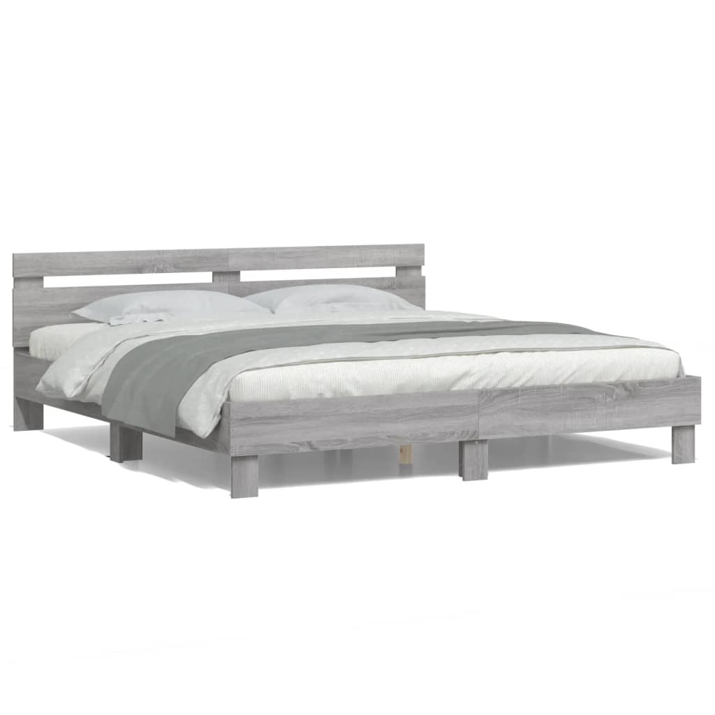 Modern Wooden Super King Size 180cm Bed Frame Base With Headboard & LED Lights
