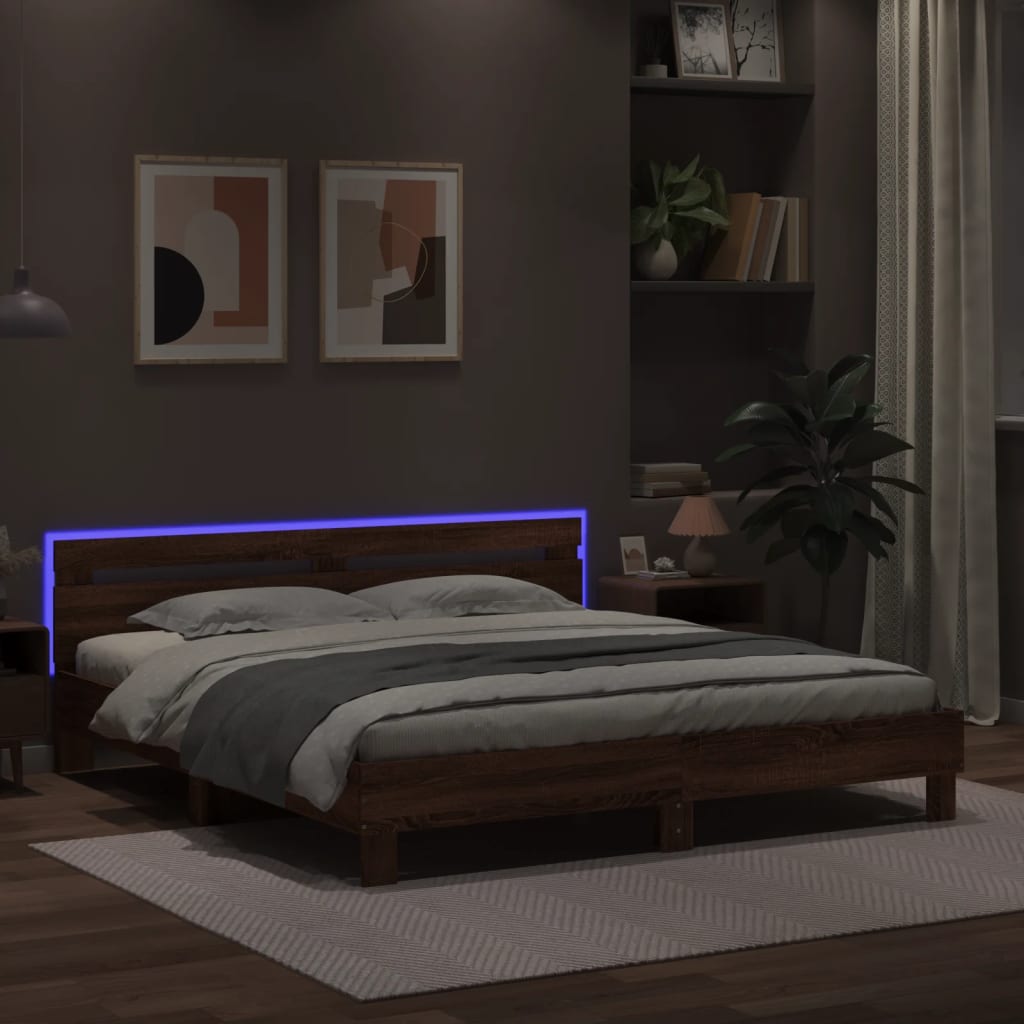 Modern Wooden Super King Size 180cm Bed Frame Base With Headboard & LED Lights