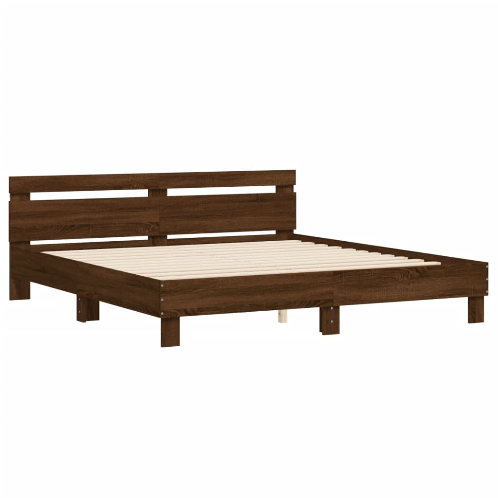 Modern Wooden Super King Size 180cm Bed Frame Base With Headboard & LED Lights