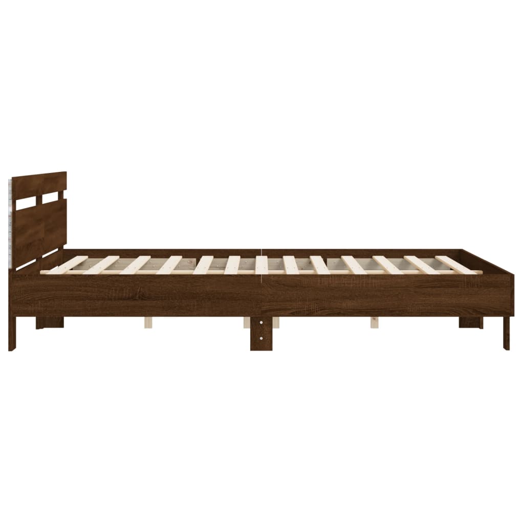 Bed Frame with LED without Mattress Brown Oak 180x200 cm Super King