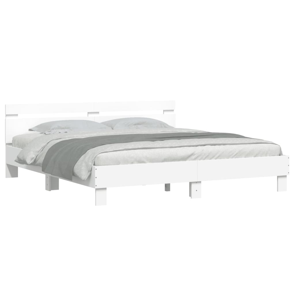 Modern Wooden Queen Size 160cm Bed Frame Base With Headboard & LED Lights