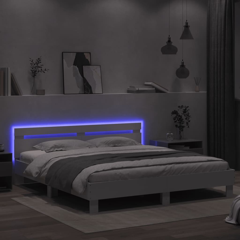 Bed Frame with LED without Mattress White 160x200 cm