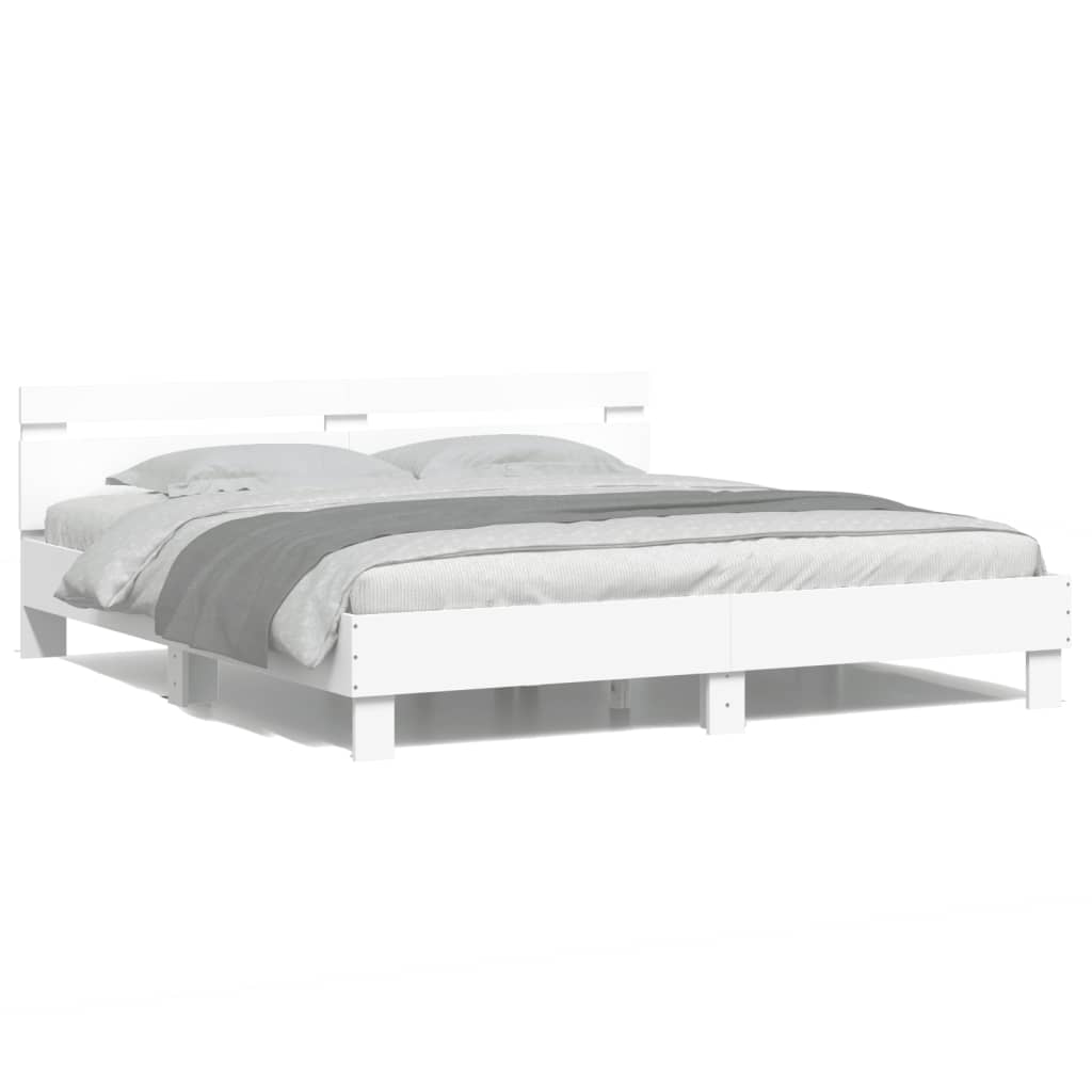 Modern Wooden Queen Size 160cm Bed Frame Base With Headboard & LED Lights