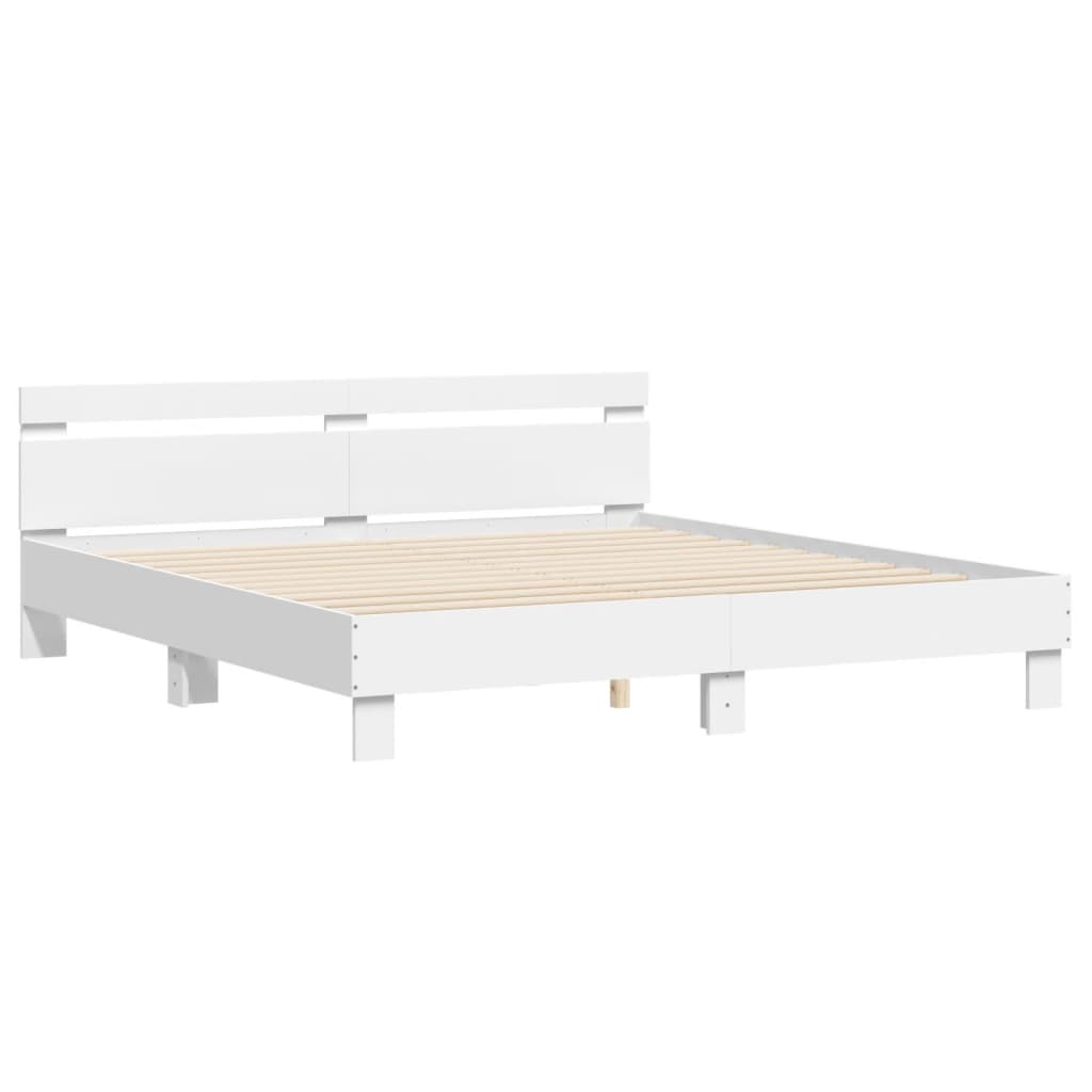 Modern Wooden Queen Size 160cm Bed Frame Base With Headboard & LED Lights