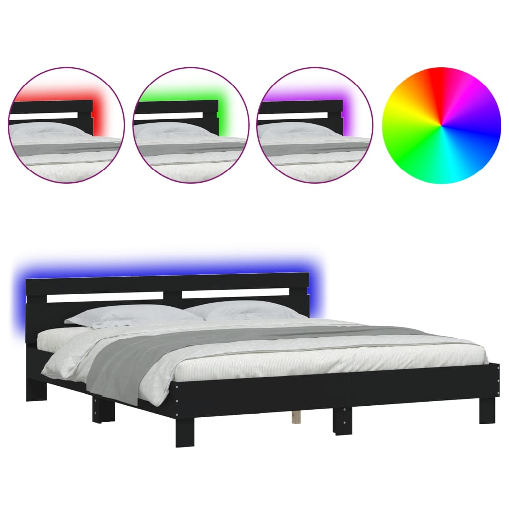 Modern Wooden Queen Size 160cm Bed Frame Base With Headboard & LED Lights