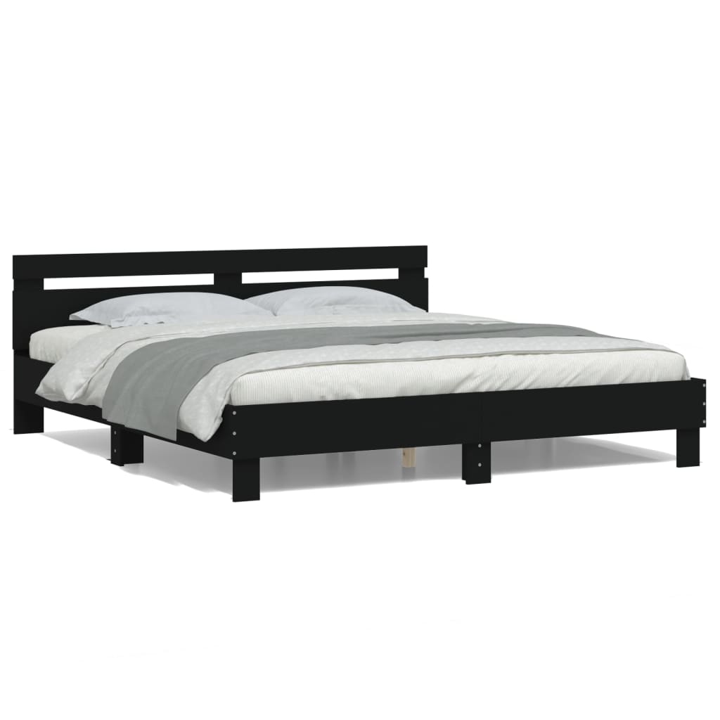 Modern Wooden Queen Size 160cm Bed Frame Base With Headboard & LED Lights